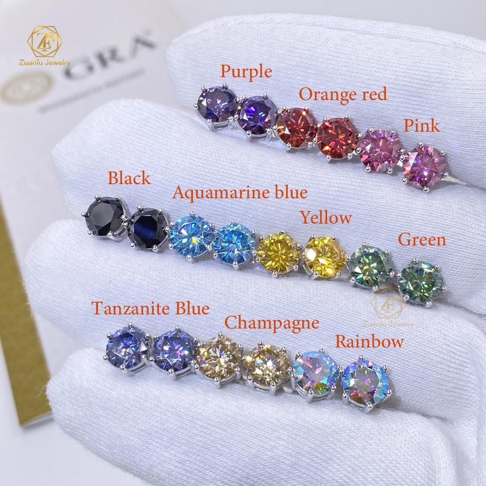 Iced Out Man 1CT 2CT 3CT Round VVS1 Moissanite Hip Hop Stud Earrings Pass Diamond Tester 925 Silver Moissanite Earrings
