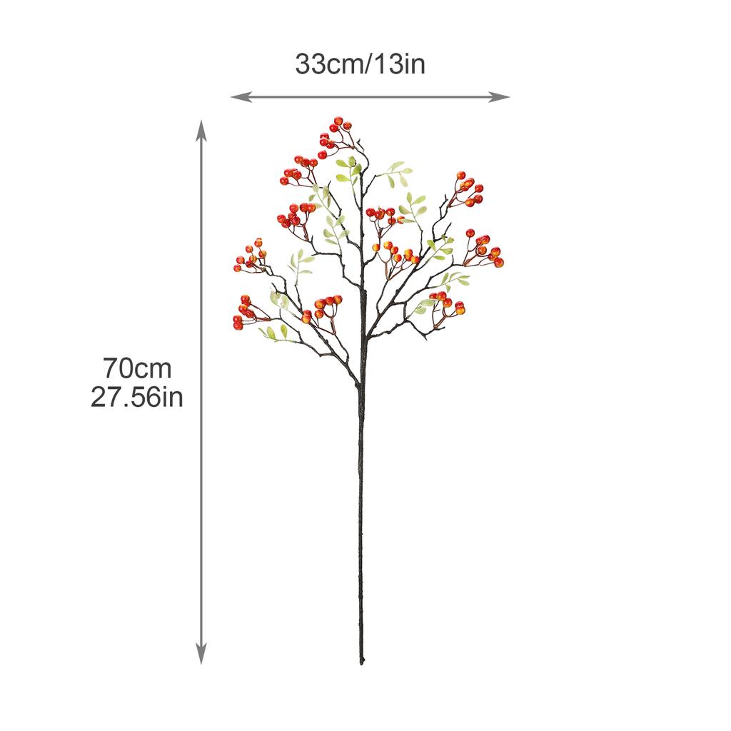 Artificial Berries Stem Foam Berry Pick Branch Ornament Plastic Leaves Holiday Xmas Home Decor 27.56in Red