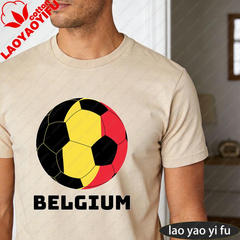 Belgium Flag Soccer Ball Printed Shirt Summer Daily Life Unisex Cotton Tshirt Belgian Soccer Fan Casual Wear Soccer Part Supplies