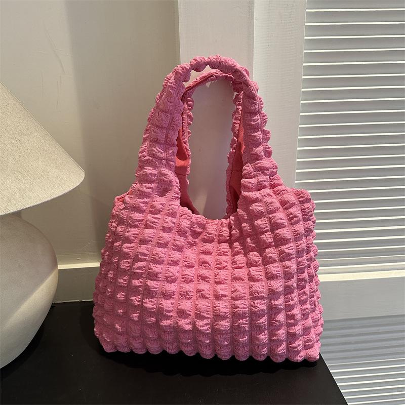 Small fresh bubble casual personality winter large capacity commute pleated portable shopping bag shoulder tote bag