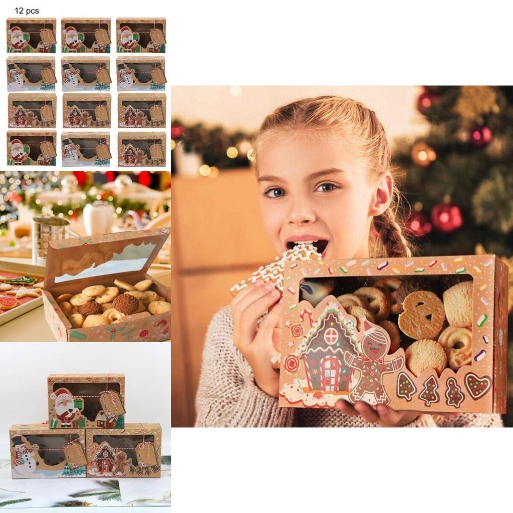 Portable 12pcs Kraft Paper Christmas Gift Candy Cookie Muffin Cake Boxes Featuring Eco-friendly Design
