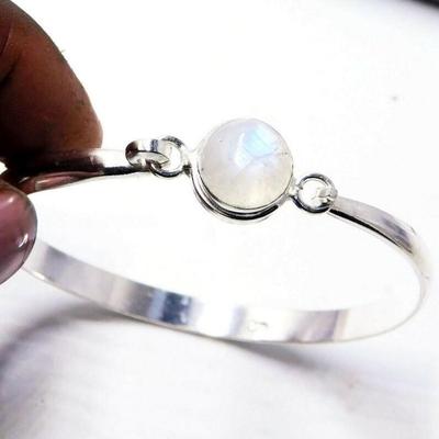 Moonstone Gemstone Bangle Bracelet, Handmade Jewelry, Women Bracelet, Gift For Her, Christmas Gift, 925 Sterling Silver
