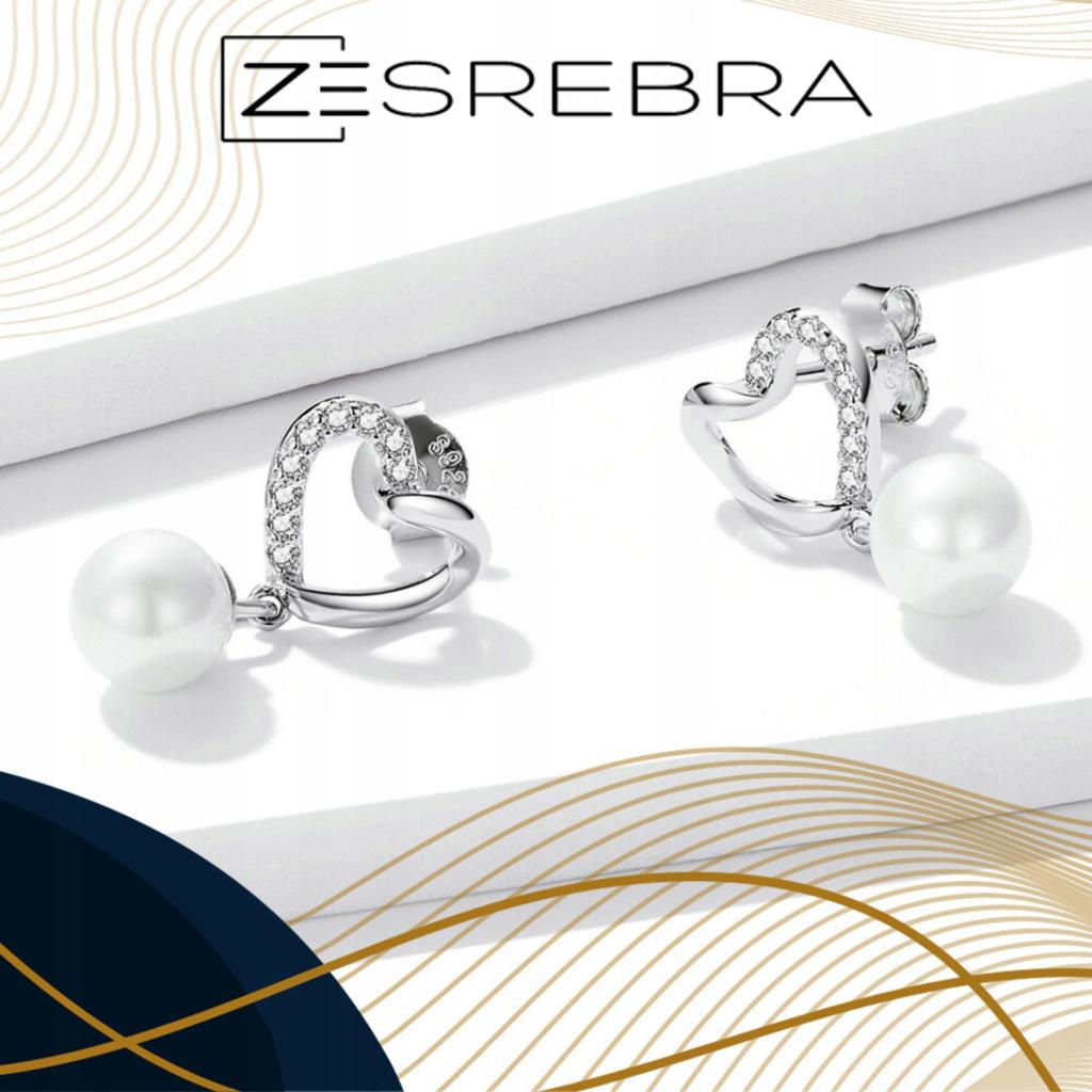 Heart Earrings With Pearl And Cubic Zirconia S925 Hanging Long Movable