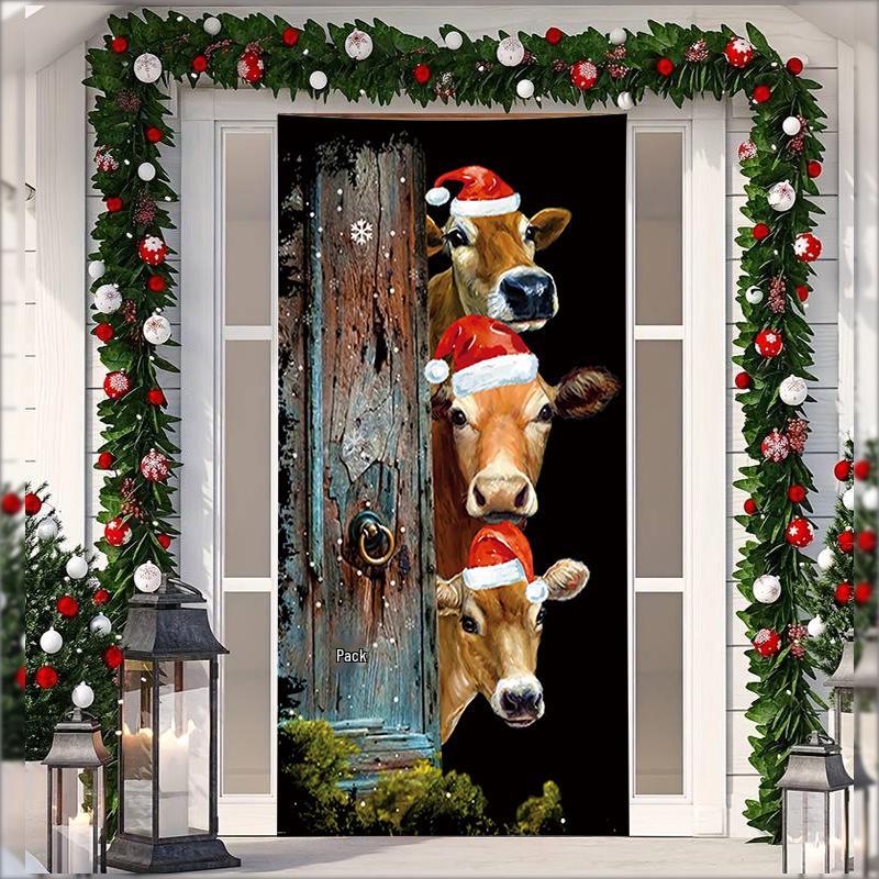 Stretch Fabric Christmas Door Tapestry - Santa Claus Gift Background for Holiday Parties