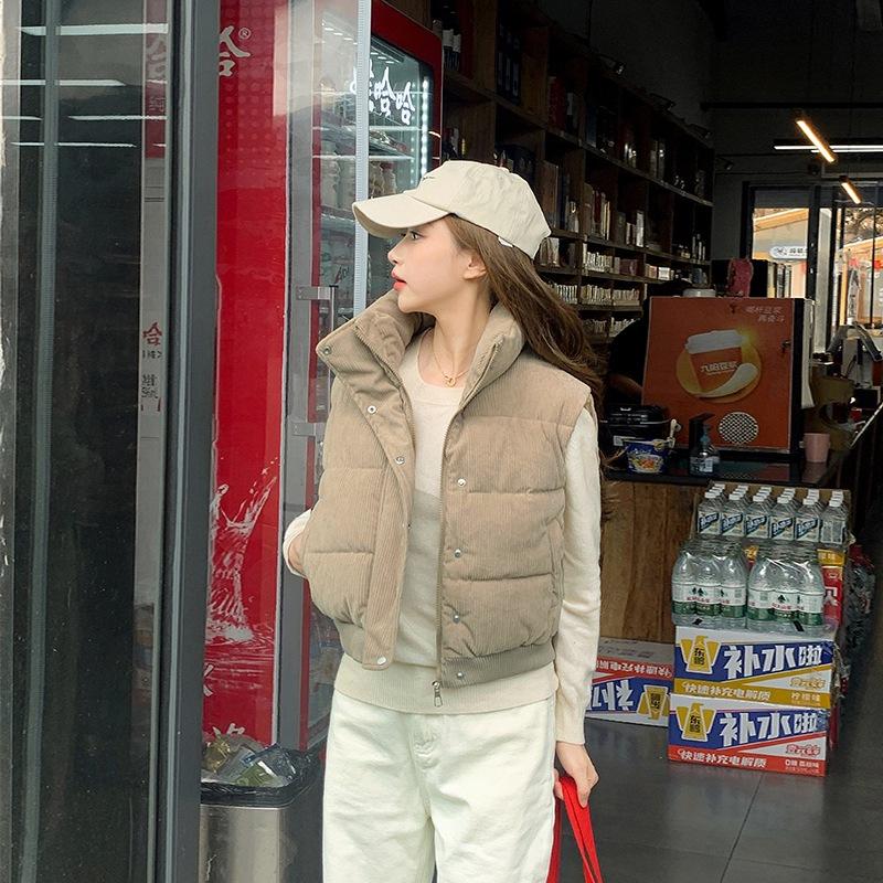 High-waisted corduroy cotton vest women's autumn and winter down cotton vest vest jacket Korean bread clothes