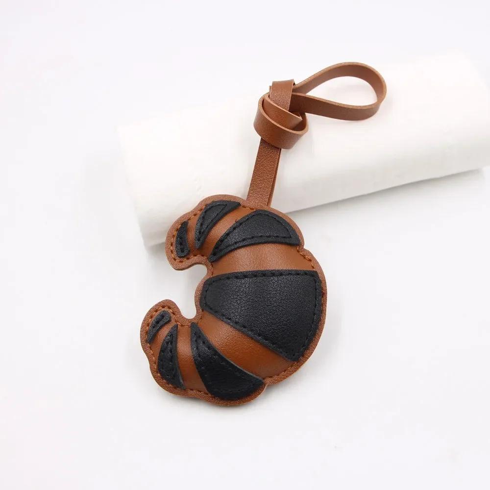 Chaveiro Croissant de Couro com Corda Trançada DIY Decoração de Bolsa Anti-Perda Pingente de Bolsa de Chifre Feminina Bijuteria Artesanal