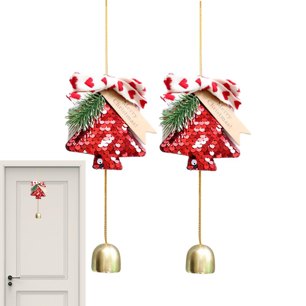 Christmas Bells For Door 2 Pieces Winter Holiday Festive Ornaments Christmas Bell Wind Chimes For Indoor Home Bedroom Living