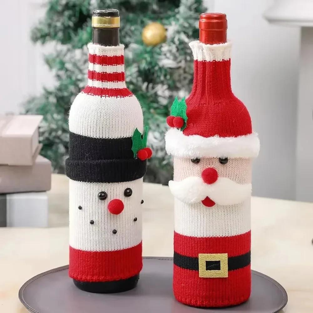 Christmas Wine Bottle Cover Set Santa Snowman Woven Wine Bottle Bags for Christmas Party Dinner Table Decorations New Year Gifts
