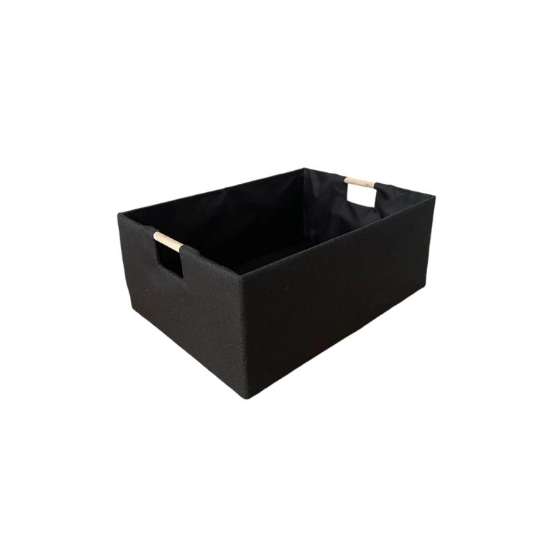 Sturdy Fabric Storage Bin With Reinforced Bottom Wooden Handles for Bedroom Office