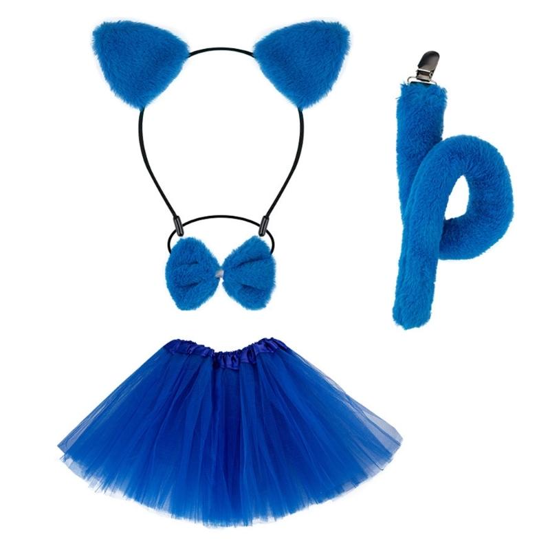 Kids Cats Costumes Set Cats Ears Headbands Tail Bowtie Tutu Skirt Animal Cosplay Costumes for Halloween Christmas Party