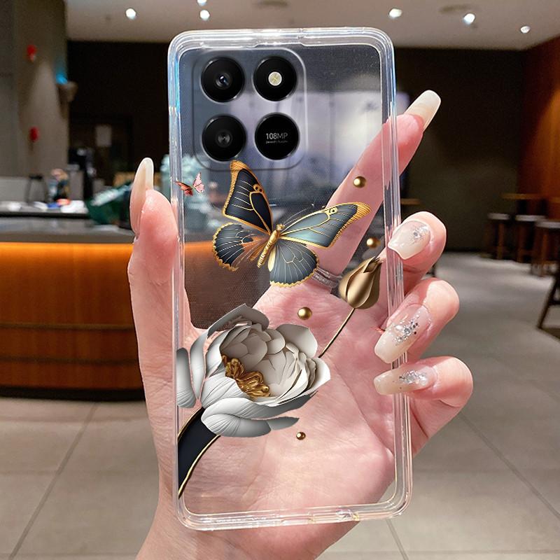 For Honor 400 Smart 5G Case Honor X7d 4G 5G Cover Clear Luxury Fashion Butterfly Flower Soft TPU Silicone Transparent Phone Case