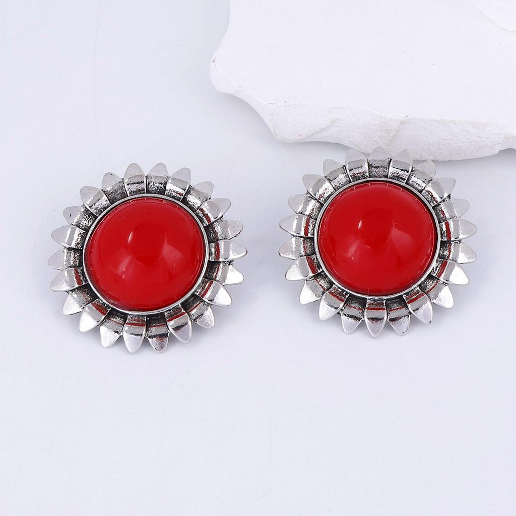Personalized retro light luxury high-end design sense resin alloy geometric sunflower temperament women's stud earrings