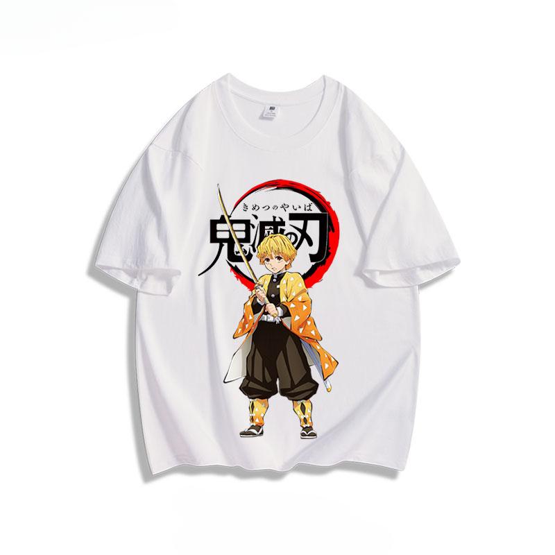 Popular anime demon slayer print 100% pure cotton short sleeved summer men's outdoor casual fashion comfortable streetwear