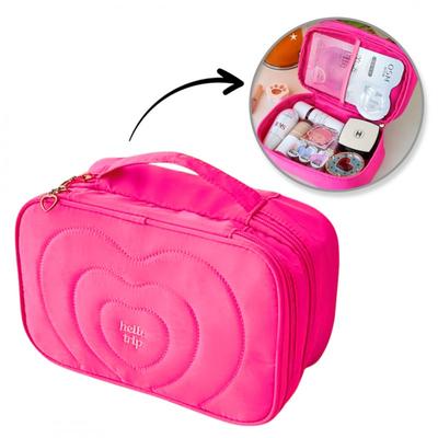 Women's Quilted Cosmetic Bag Case with Handle 24X9X15 Cm Pink Fashionable