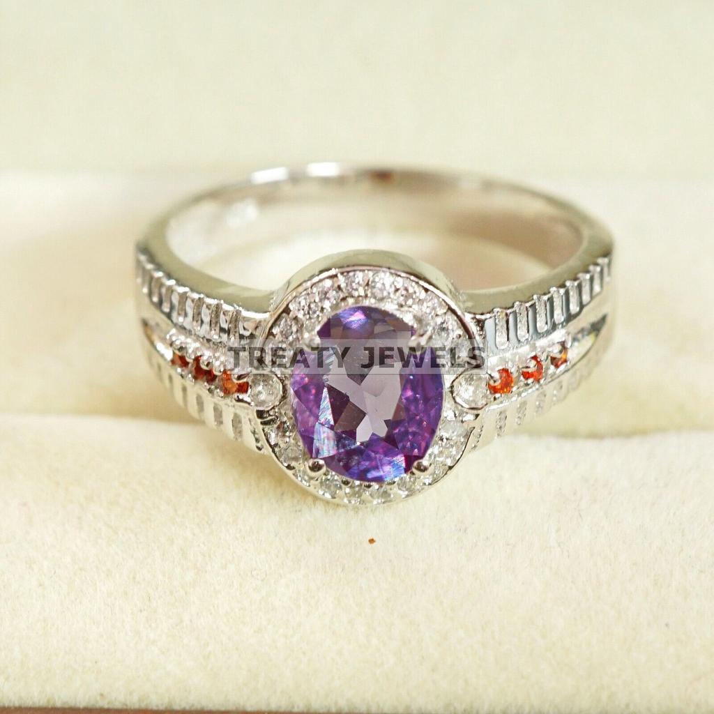 Alexandrit Oval geschliffen Edelstein mit 925er Sterling Silber Ring für Herren #A612 JL375656820796