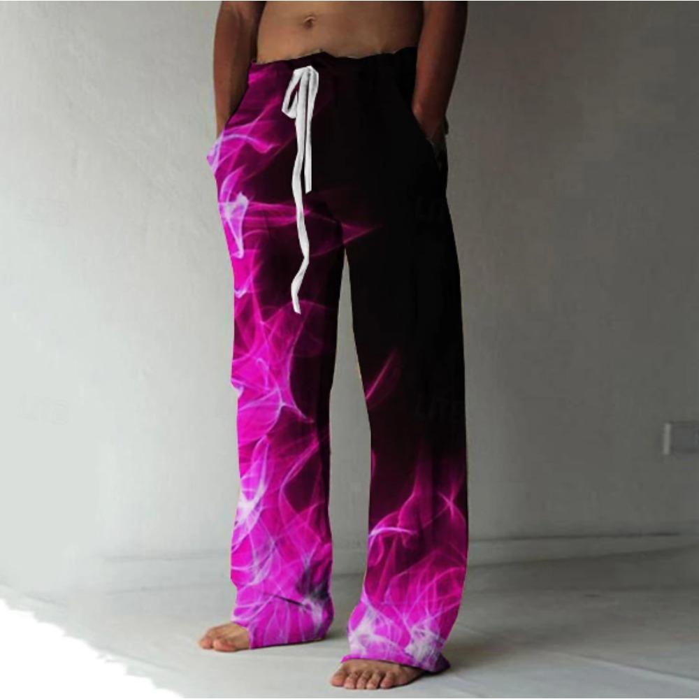 Men's 3D Flame Printed Baggy Casual Trousers, Elastic Drawstring Waist with Pockets, for Spring Summer Home Outdoor Vacation