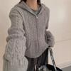 Retro Zopfmuster Reißverschluss Strickjacke Damen Herbst und Winter neu lässiger Stil locker und vielseitig Strickcardigan Top