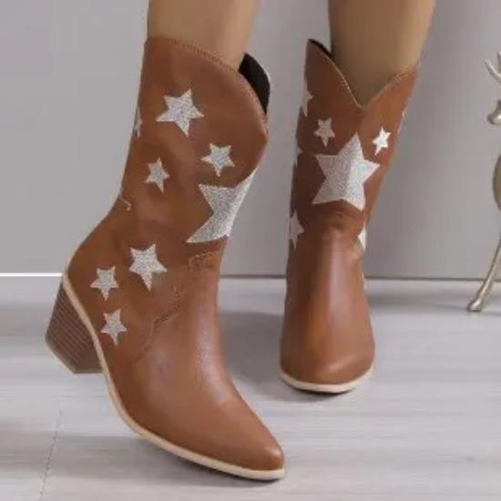 New Women's Embroidered Western Knee High Boots Cowboy Cowgirl Boots Chunky Heel Platform Boots Women Western Shoes