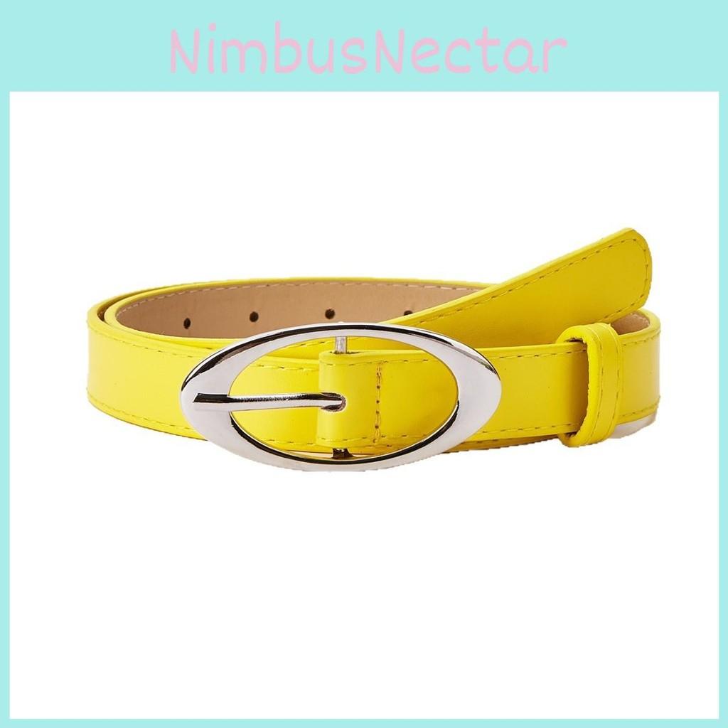 Simple Solid Color Oval Metal Buckle Decoration Women Casual Belt Daily For
