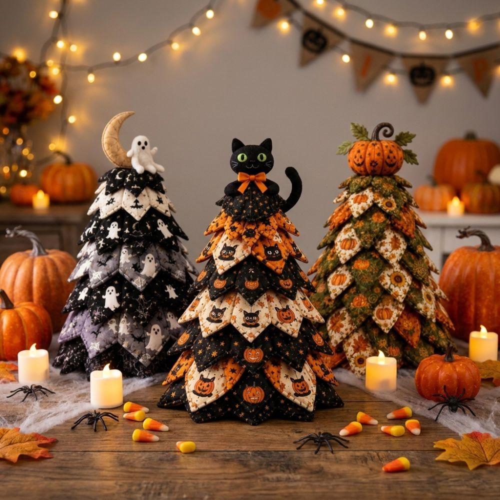 Pumpkin Ghost Quilted Christmas Tree Kit Black Cat Spider Hand Sewing Festival Tree Fall Harvest