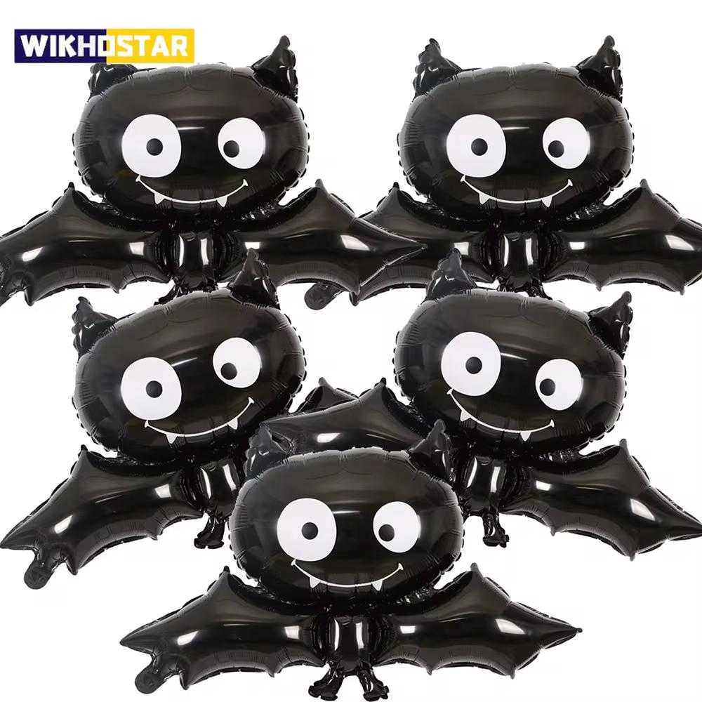 5PCS Halloween Foil Balloons Bat Mylar Balloons Cute Black Bat Balloon Halloween Party Props Home Decoration Supplies Kids Gifts