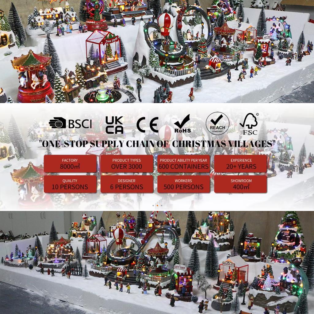 New Hot Sale Music Box Movement Christmas Ferris Wheel with Figurines Colorful Lights Indoor Christmas Decorations