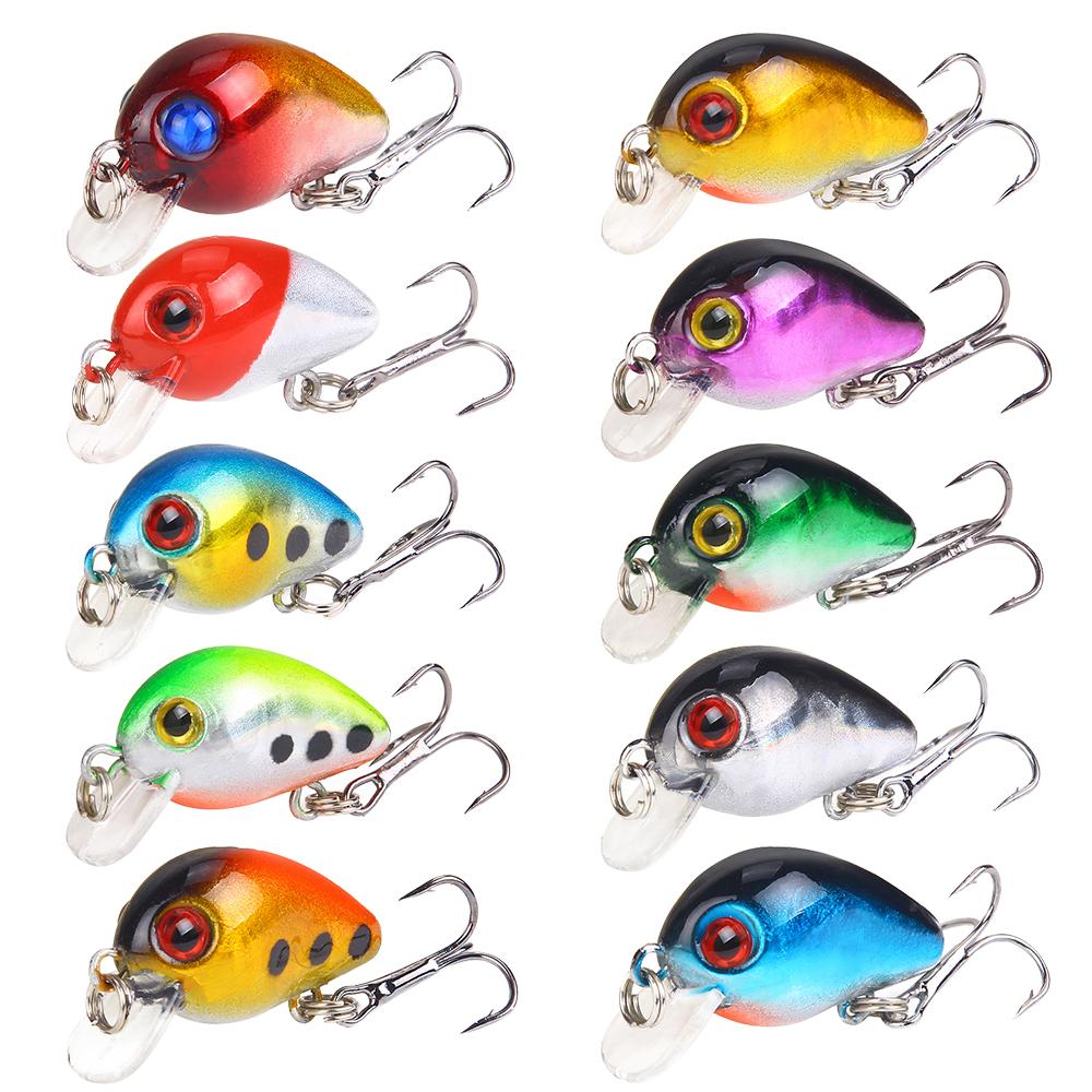 10pcs/box 30mm/1.6g Crank Fishing Lure Artificial Bait with Treble Hooks Plastic Box for Bass Fresh Water and Salt Water Fishing