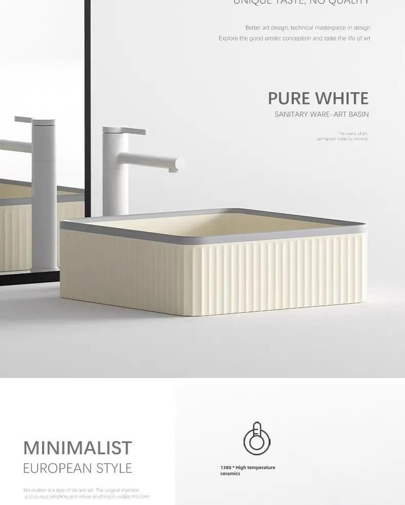 Modern Ceramic Bathroom Container Sink, Striped Design Rectangular Sink, Dressing Table Sink, Suitable for Homes and Balconies
