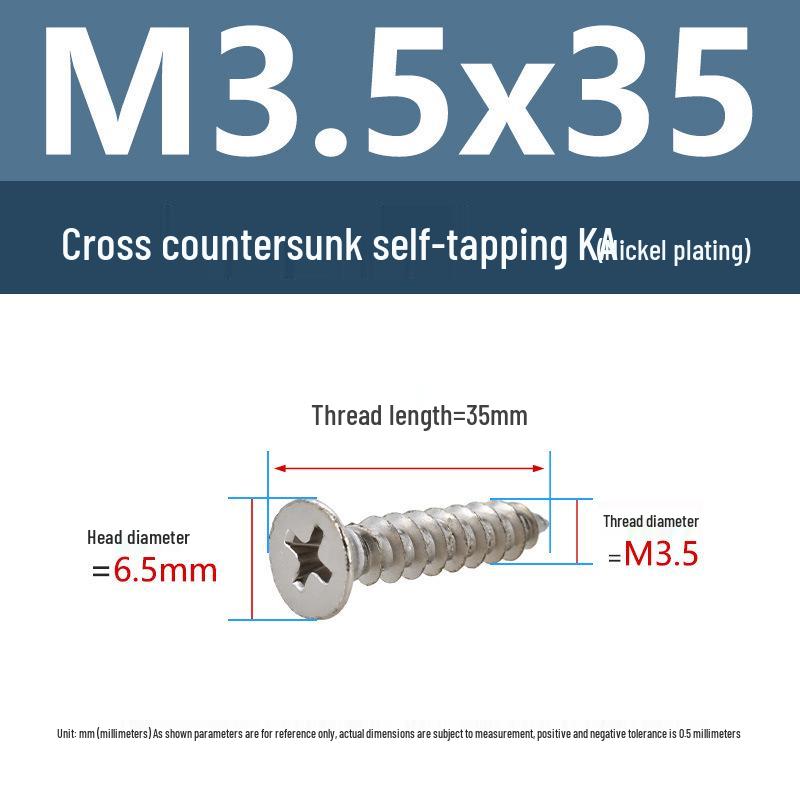 YiguYigu Nickel-Plated Phillips Flat Head Self-Tapping Screws M1-M5, Carbon Steel