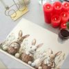 Set of 6 Easter Bunny Placemats, Rectangular Polyester Table Mats Featuring Eucalyptus Leaves, Machine Washable, 12X18 Inches, Perfect for Spring