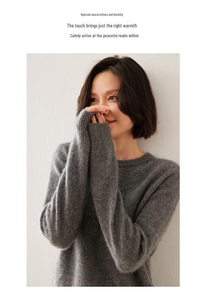 Autumn/Winter 2025 Women's Casual Cashmere Round Neck Pullover with Soft Knit Inner Layer