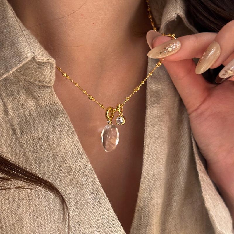 Inspiration design Elliptical Bubble Sparkling Diamonds Necklace Light Luxury Ice Transparent Crystal Pendant Banquet