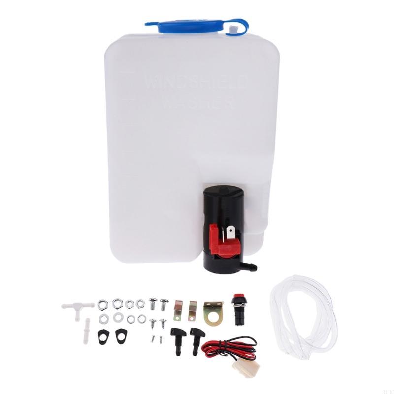 Universal Car Windshield Washer Bottle Tank Kit 12V 1.5L Windshield Tank with Jets Wiring Water Pump Hose Car Accessory