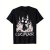 European Sizes Men'S Plus Size Vintage Gothic Lucipurr Cat with Flames Graphic T-Shirt - Soft Breathable Crewneck Tee, Black & White Gothic Lettering