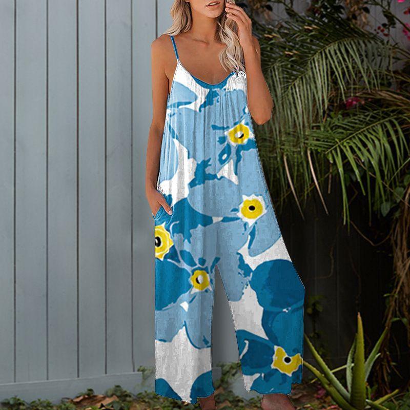 

Printed U-neck Sleeveless Jumpsuit Women s Print U Neck Sleeveless Loose Jumpsuit Blue XXXL