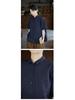 Women's Original Retro Cotton Dark Blue Short-Sleeved Casual Blouse
