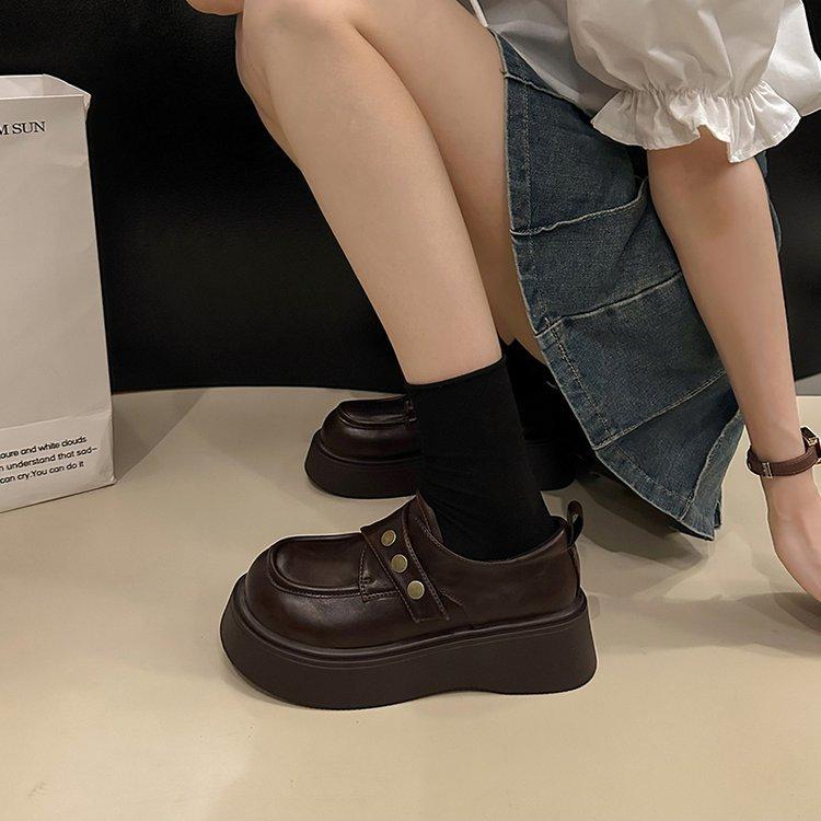 [Yushilai] British Style Thick-soled Small Leather Shoes for Women In the Spring of 2025, the New Japanese Casual Versatile One-pedal