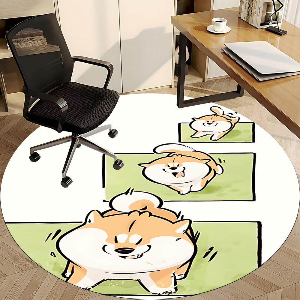 1PC Puppy Playful Office Round Area Rug, Indoor Mat Suitable ForOffice, Under Office Chairs Bedroom Living Room Home Decor, Room Deco f111