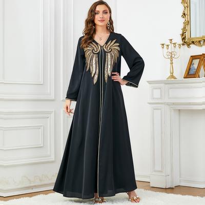 Middle East Muslim Gold Sequin Beaded Applique Two Piece Set Dubai Arab New Women's Dress