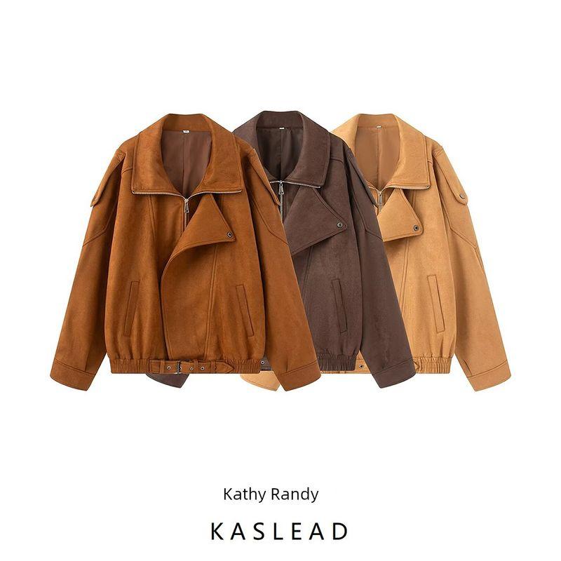 Kaslead New Women clothes Western Style Fashion Simple and Versatile Loose Suede Jacket