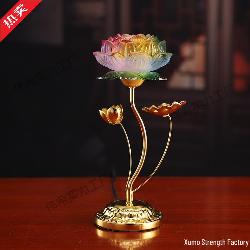 Lotus Lantern Copper Alloy Seven-Color Offering Lamps - Pair
