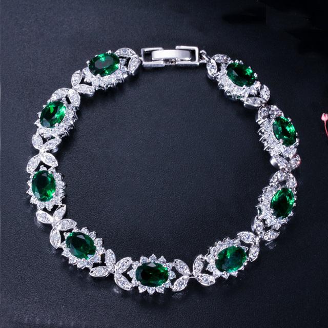 

Pera Luxury Bridal Costume Jewelry with Clear White Leaf & Flower Chain Link Tennis Bracelets for Women Wedding Party Gift B071 зелёный