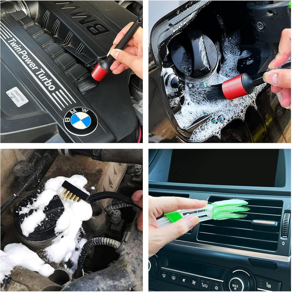 10Pcs Auto Car Detailing Brush Set Car Interior Cleaning Kit Includes 5 Boar Hair Detail Brush,3 Wire Brush, 2 Air Vent Brush For Cleaning Car