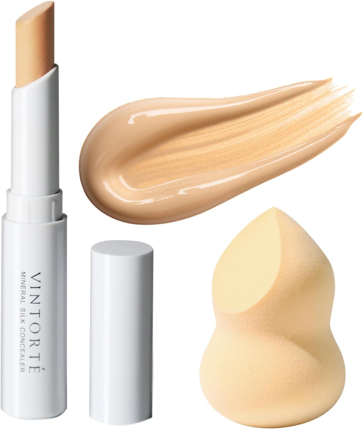 VINTORTE Mineral Silk Concealer Stick, Blemish Coverage, Dark Circle Elimination, Sensitive Skin, V-MCC (Light Beige, Puff Included)