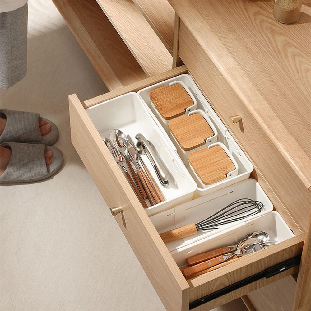 Portable Retractable Storage Box Large Capacity Tableware Organizing Box Durable Plastic Cosmetics Box with Divider