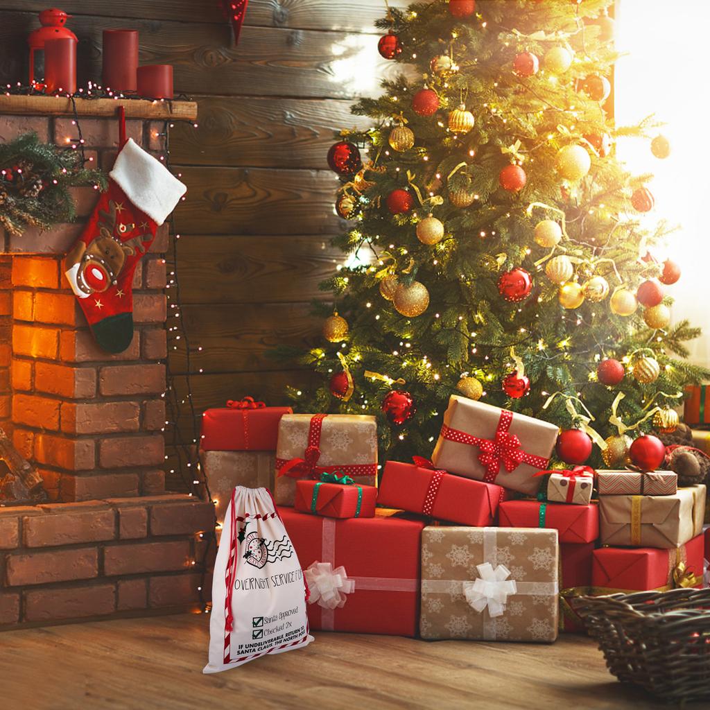 Gift Bag Burlap Bags with Drawstring Christmas Storage Cotton Wrapping Ornaments