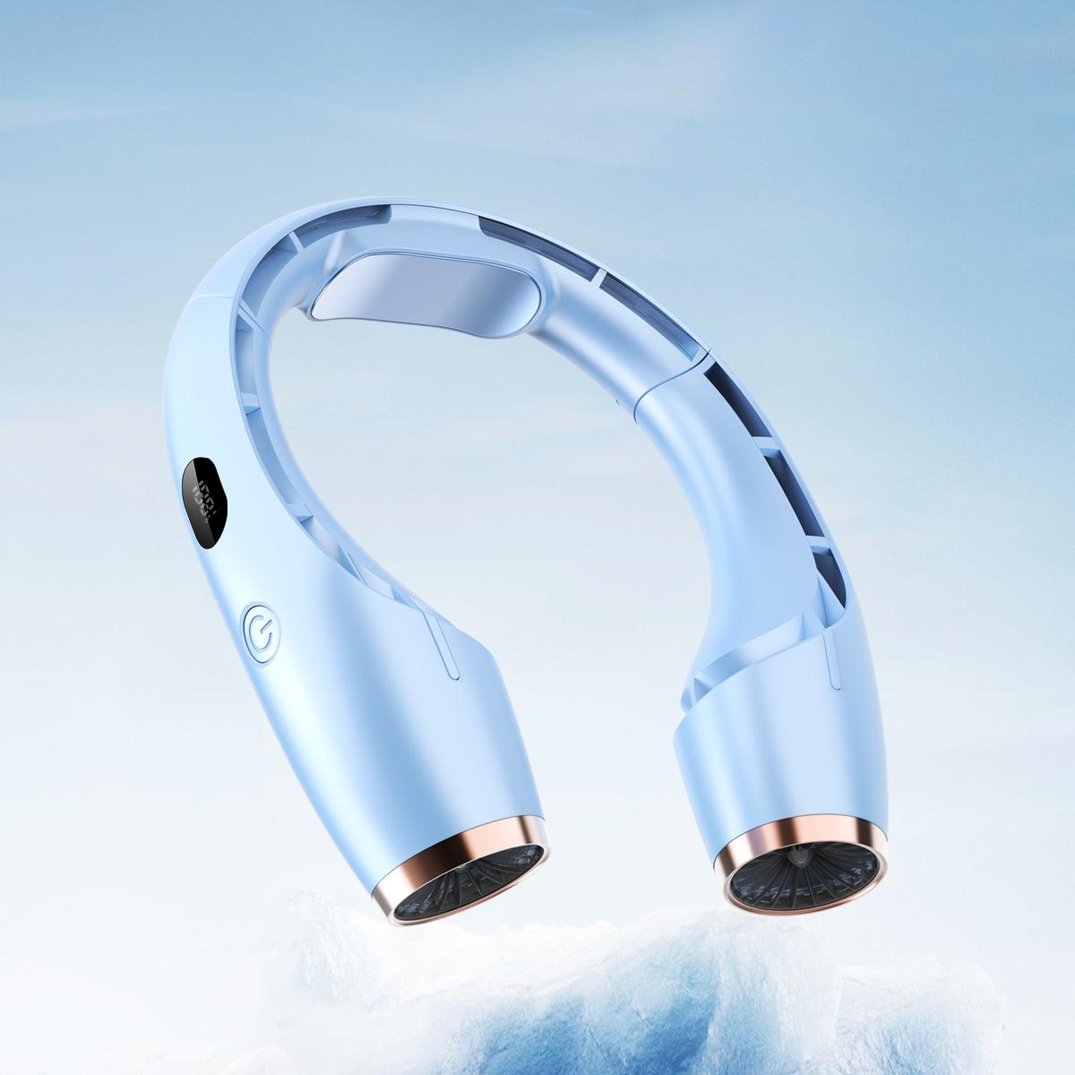 

Portable Neck-Mount Cooling Fan Digital Display Bladeless Fan Wearable Personal Air Cooler Blue