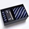 Gift Box Men'S Tie Square Scarf Cufflinks Tie Clip Five-Piece Set, Formal Business Blue Stripes