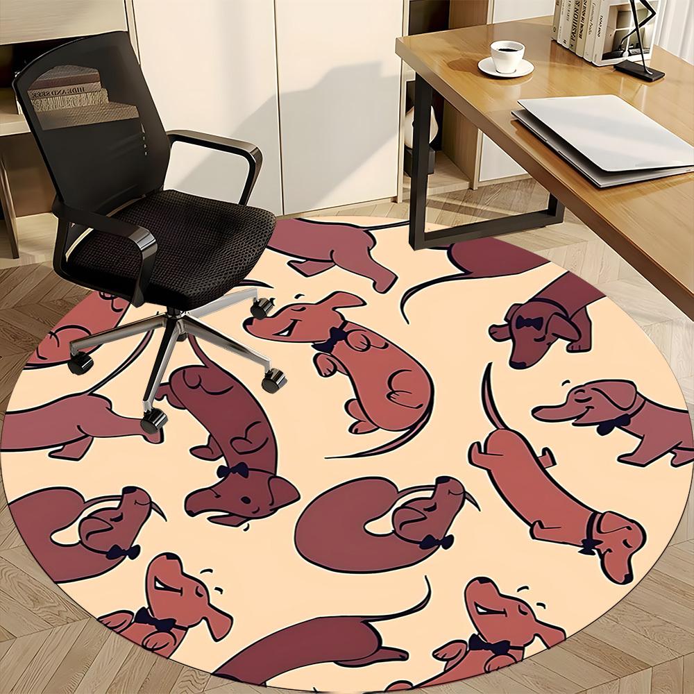 1pc Dachshund Pattern Office Round Area Rug, Under Office Chairs Bedroom Living Room Home Decor, Room Deco