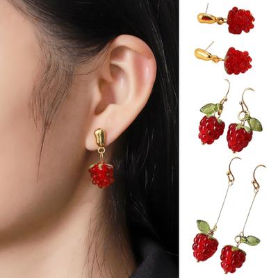 1 Paar Damen-Ohrringe, Himbeere, künstliche Kristallquaste, hängende Ohrringe, Obsthaken-Ohrringe, Abschlussball, Party, Dating, Ohrschmuck